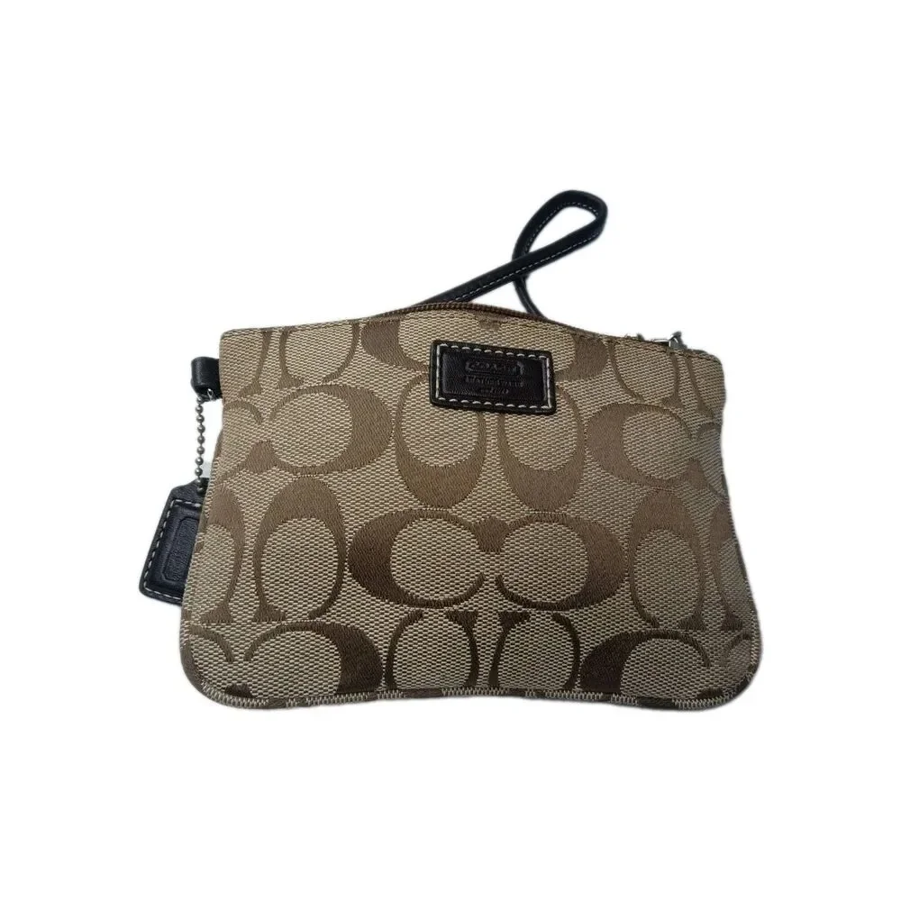 Coach Wristlet & Card Wallet Set Signature Khaki Mahogany Vintage Y2K